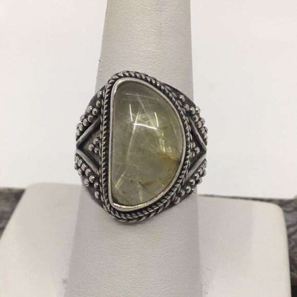 Jewelry - Sterling Silver 925 Rutilated Quartz Cresent Ring Sz 7 3/4